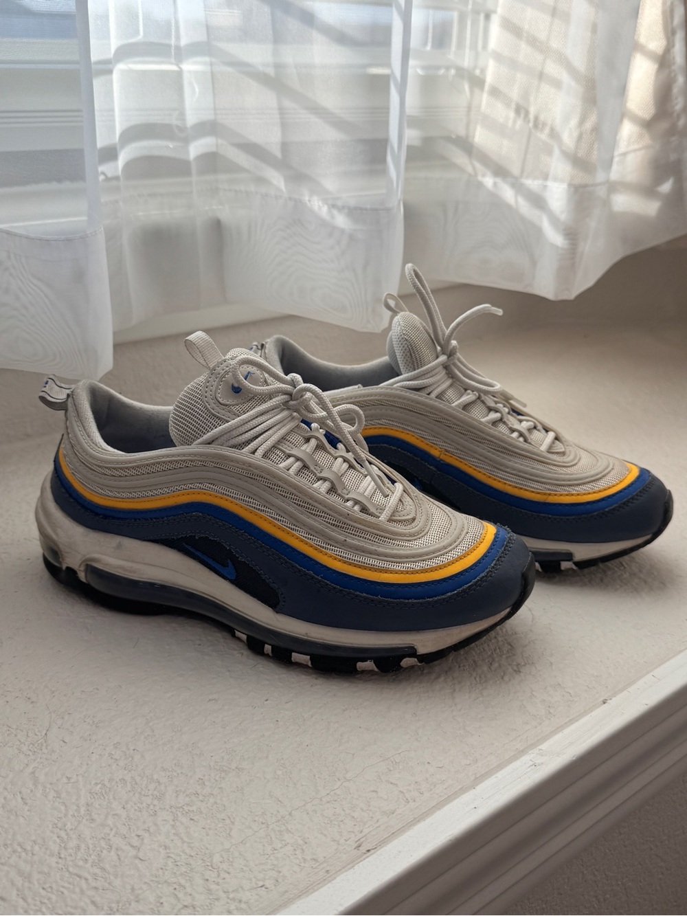 Nike Air Max 97 in Light Gray, Navy & Yellow Trim